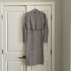 House of Harlow 1960 grey sweater dress and cardigan set